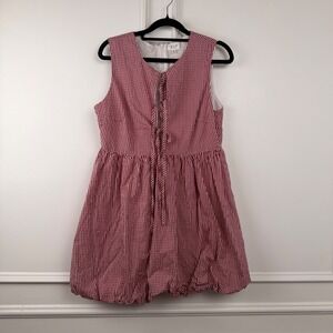 Le Lis Collection Red Gingham Bubble Hem Mini Dress Sleeveless Tie Front SD2920